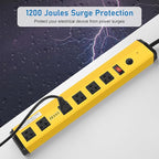 CCCEI Heavy Duty Power Strip Surge Protector 20 Amp, High Amp Industrial Shop Garage Metal Multiple Outlets, 6 FT 12 Gauge 5-15P Extension Cord 6 Outlet 6-20R T-Slot 20a for Appliance, Yellow.