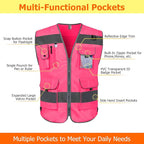 TCCFCCT Reflective Vest 9 Pockets High Visibility Safety Vest for Men Women, Hi Vis Construction Vest with Reflective Strips, Meets ANSI/ISEA Standards, (Pink, Small)