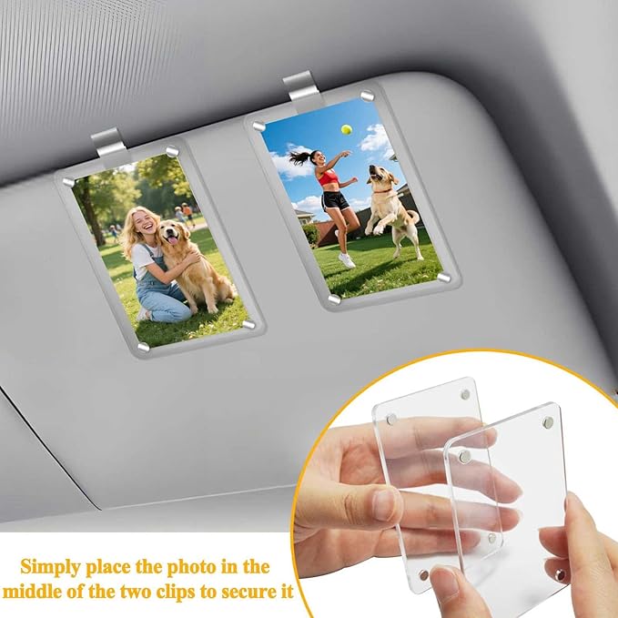 Visor clips for cars,Car picture holder.Acrylic car picture frame for car accessories. Universal magnetic car visor photo clip for adding family or personal photos,Gifts for Christmas.