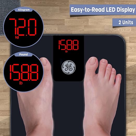 GE Digital Bathroom Scale for Weight, Smart Bluetooth Body Weight and BMI, Electronic Black Weighing Scale for Bath Home, Accurate 400lb Capacity