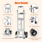 3 in1 Convertible Hand Truck, Folding Aluminum Hand Trucks 880lb Load Appliance Dolly, Heavy Duty Dolly Cart Converts Platform Cart, Portable Cart Luggage,Travel,Moving,Shopping,Office Use (Silver)