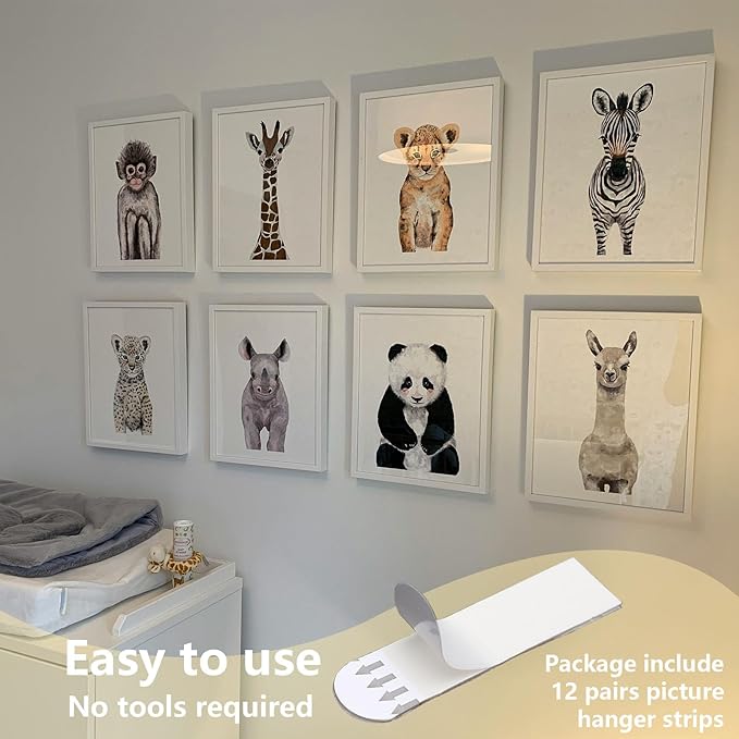 12 Pairs Picture Hanging Strips Heavy Duty, Picture Hangers Without Nails, Picture Hanging kit no Wall Damage Free No Nails Adhesive Strips