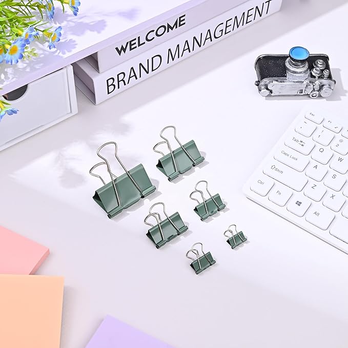 Temiary 208 Pcs Metal Binder Clips, Assorted Sizes Extra Large, Large, Medium, Small, Mini, Micro Binder Paperwork Clip, Morandi Colored Paper Clamps Bulk for Office, Home, School (Green)