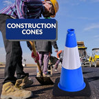 BESEA 6Pack 12 Inch Blue Traffic Cones with 4 Inch Reflective Collar, Heavy Duty PVC Safety Cones with 8.5 x 8.5 Inch Base for Parking, Driving Practice, Sports Training, and Construction