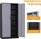STANI Metal Garage Storage Cabinet with Lock, 71" Steel Lockable File Cabinet, Locking Steel Storage Cabinet with 4 Adjustable Shelves for Home, Office, Warehouse, Garage, School