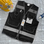 TCCFCCT Safety Vest for Men Women, 9 Pockets High Visibility Reflective Safety Vest, Hi Vis Construction Vest with Reflective Strips, Meets ANSI/ISEA Standards, (Black, Small)