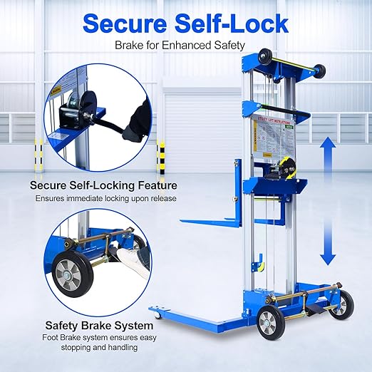 70" Material Lift Winch Stacker, 500 lbs Capacity Manual Material Lifts, Adjustable Straddle Material Lifter, Hand Winch Lift Trucks for Warehouse, Factory, Lightweight, 42.90" L x 43.30" W