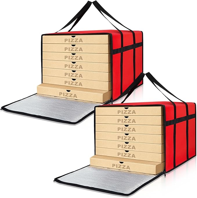 Maxcheck 2 Pcs Insulated Pizza Delivery Bag 20 x 20 x 14 Inch Pizza Warmer Bag Carrier Reusable Insulated Cooler Boxes Winter Food Delivery Carrier for Personal and Professional Use (Red)