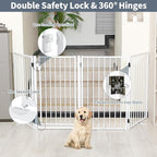 Metal Freestanding Dog Gates with Door for Outdoor Indoor,40'' Extra Wide 36'' Tall Free Standing Dog Gate for Doorways,Large Openings,Deck,Yard,Porch,Foldable Safety Pet Fence(White,2 Panels)