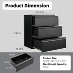 Lateral 3 Drawer File Cabient with Lock, Metal Filing Cabinets for Home Office, Heavty Duty Office Storage Cabinet for A4/Letter/Legal (Matte Black)