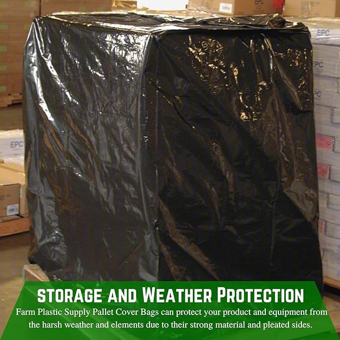 Farm Plastic Supply - Black Pallet Covers - 3 Mil - (55" x 53" x 75") - Heavy Duty Construction Grade Strength Pallet Bags, Pallet Covers, Polyethylene Pallet Bags, and Pallet Storage (5 Pack)