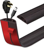 Floor Cord Cover Self Adhesive Cord Hider Floor Extension Cord Covers for Floor Power Cord Protector Cable Management Prevent Cable Trips Cable Cavity 0.59" W x 0.31" H (Dark Walnut, 20Ft)