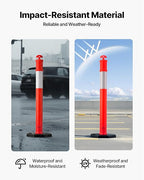 VEVOR 3 Pack Traffic Delineator Posts, 48 inches Traffic Safety Cones with Weighted Base and Reflective Strips, Heavy Duty Delineator Posts for Construction Site, Parking Lot, Crowd Control, Red