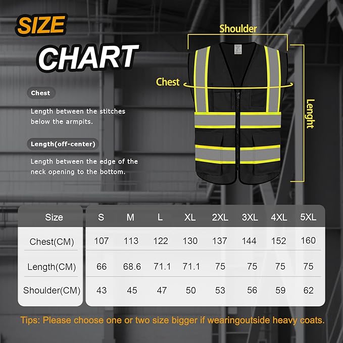 High Visibility Vest for Men Women 5 Pockets Safety Vest with Reflective Strips, Hi Vis Vest with Mesh Fabric, Breathable, (GR720-Black,S).