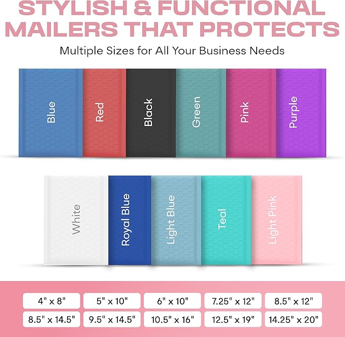Light Pink Poly Bubble Mailers 7.25x12 inch #1 | Self Seal Padded Envelopes | Cushioned Bubble Mailer | Usable Size 7.25x11 | WaterProof | Lightweight mailing Shipping Bags | 100 Pack Bulk