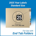 2025 Year Stickers, Doctor Stuff 2025 Chart Stickers, Black Color Coded, Ames/TAB Style, USA Made Year Labels for End Tab File Folders, 500/Roll, 1 Roll, 3/4" x 1-1/2"