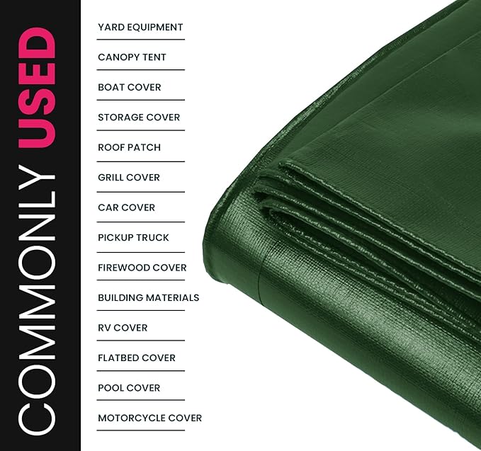 PROTARP Extreme Heavy Duty 22 Mil Tarp Cover, Waterproof, UV Resistant, Rip and Tear Proof, Poly Tarpaulin with Reinforced Edges for Roof, Camping, Patio, Pool, Boat. (Green/Black 20′ X 40′)