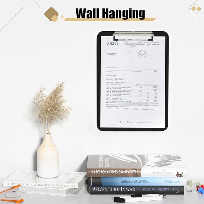 Hongri Plastic Clipboard with Pen Holder, Black 8.5x11 Letter Size Clip Board for Classroom, Office, Students, Nurses and Women, Low Profile Clip, Size 12.5 x 9 in
