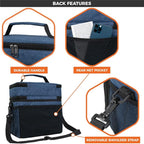 opux Insulated Lunch Bag for Men Women, Large Dual Compartment Cooler Bag, Soft Two Deck Lunch Box for Work School Picnic, Leakproof Lunch Tote with Shoulder Strap for Kid Adult (Navy, Double Deck)
