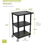 Pearington 3-Tier Compact Multi-Purpose Plastic Utility Cart with Lockable Wheels up to 300LBS, Black