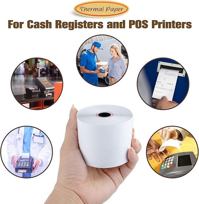 (50 Rolls) 2 1/4" x 230' Thermal Paper, POS Receipt Paper for Retail Business Cash Register, Fits Most Credit Card Terminal