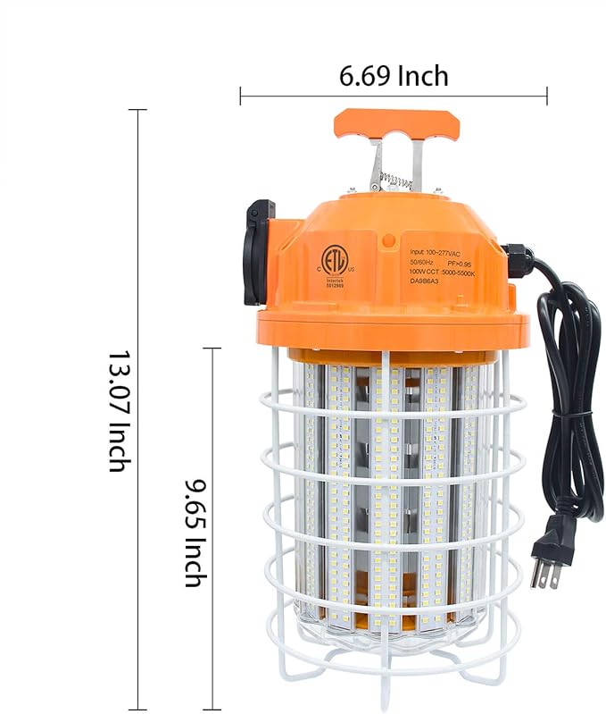 NS 100W LED Temporary Work Light,15500 Lumen Daylight White 5000K, IP64 Dust & Waterproof,Stainless Steel Cover for High Bay Construction Jobsite Workshop