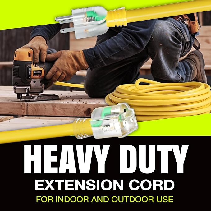 10ft Outdoor/Indoor Extension Cord 10/3 Gauge Ultra Heavy Duty 3 Prong SJTW, Waterproof, Flexible Cold-Resistant Long Power Cord,15A 125V 1875W, Yellow by LifeSupplyUSA