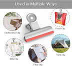 HOUSE AGAIN 12 Pack Stainless Steel Chip Bag Clips Covered with Silicone NO More Sharp Edges, Bulldog Clips for Food Bags Air Tight Seal, Heavy Duty Binder Paper Clips for Kitchen and Office, 3 Inches