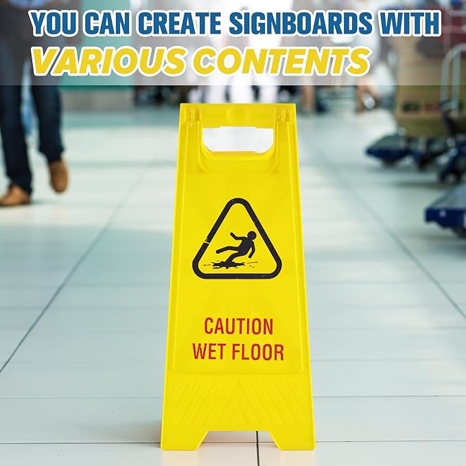 6 Pack24 Inch Blank Floor Sign Yellow A-frame Foldable Caution Sign Write-On Double Sided Safety Warning for Pool Restaurant Restroom Office