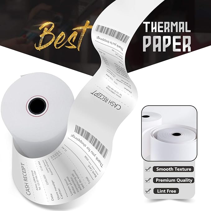 (30 Rolls) 3-1/8 X 230 ft Thermal Credit Card Paper, 80mm Receipt Printer Square POS Register - Azure Zone