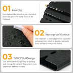 Y YOMA Clipboard Folder, A4 Foldable Plastic Clipboard with Metal Clip, 360° Rotating Cover, Waterproof Work Folder for Home, Office, School, Field Work, Outdoor - 2 Pack, Dark Blue