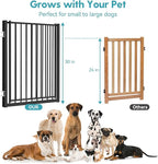 No Pawblems Free Standing Dog Gate with Door, 30'' Tall Foldable Dog Fence for Indoor & Outdoor, Up to 52 Inch Extra Wide Puppy Gate for Stairs, Hallways, Doorways, Deck, Yard (Black, 2 Panels)