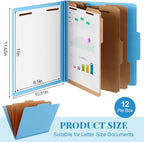 Skyygemm 12 Pcs Classification Folders Letter Size, 3 Divider Pressboard File Folder with Fasteners, Expanding File Organizer Bulk for Teachers, Clergy, Office, Church, Christmas Donations (Blue)