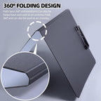Clipboard Folder, A4 Foldable Clipboard with Horizontal and Vertical Double Metal Clips, 360 Degree Foldable Binder Clipboards with Pen Holder, File Cover Work Folder Clipboards, Purple