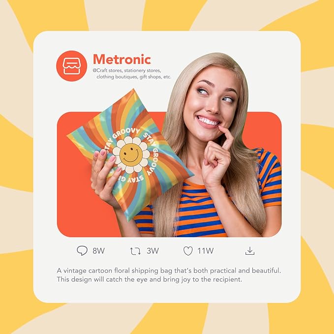 Metronic Poly Mailers 6x9 Inch 100pc Shipping Bags for Clothes,Self Adhesive Shipping Envelopes for Small Business,Waterproof Mailers Poly Bags for Shipping,Packaging Mailing Bags Rainbow Smile Face