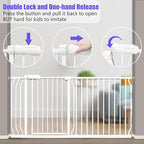 Extra Wide Baby Gates 57.5-62 Inch, Large Metal Safety Gate for Stairs, Doorways - No Drilling, Pressure Mounted Pet Gates for Kids & Dogs