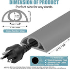 Floor Cord Cover Self Adhesive Cord Hider,10FT Cable Management, Extension Strip Protector for Wires, Prevent Cable Trips for Offices, Gyms, Exhibitions Cavity:0.3"(W) x 0.28"(H) Gray