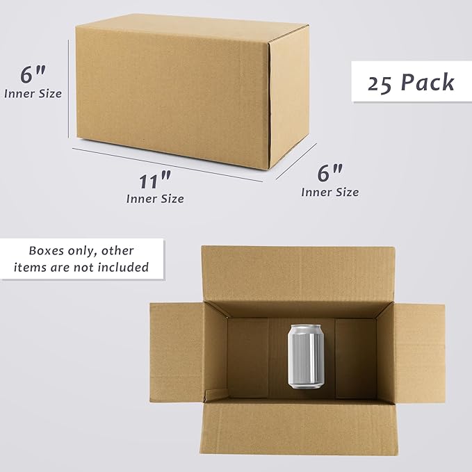 Frametory 11x6x6 Pack of 25 Corrugated Cardboard Packing Shipping Mailing Moving Carton Boxes, Brown