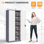 Metal Garage Storage Cabinets with Lock, 72" Tall Tool Cabinet with 2 Door and 5 Adjustable Shelves, Locking Garage Cabinets and Lockable Steel Locker for Home Office Warehouse-(Gray White-72”H)