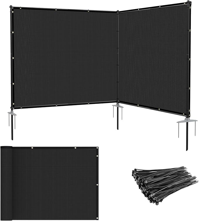 Patio 5' x 8' Outdoor Privacy Screen Freestanding Temporary Fence Panels Net Cover with Metal Poles for Outside Backyard Pool Garden Air Conditioner Fencing, Black