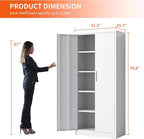 Metal Storage Cabinet with Adjustable Shelves, Garage Tool Cabinet with 2 Lockable Doors for Office, Home, Garage, Require Assembly, White