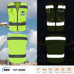 TCCFCCT Mesh High Visibility Vest 9 Pockets Hi Vis Reflective Safety Vest for Men Women, Construction Vest with Reflective Strips, Meets ANSI/ISEA Standards, (Yellow, Small)