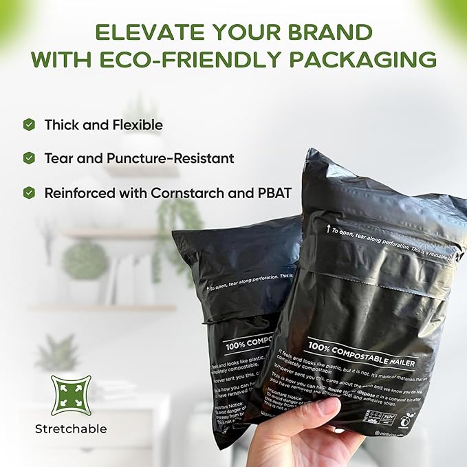 Mailing Pouches 10x13 inch - Plant-Based Materials, Double Seal Closure, Tear Resistant, Extra Thick Design - 50 Reusable Shipping Bags
