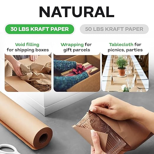 IDL Packaging - KRAFT18-30 Large Brown Kraft Paper Roll 18 inch x 1200 ft - Natural Kraft Wrapping Paper for Packing - Perfect Kraft Paper for Void Filling - Kraft Paper for Kids Art Projects