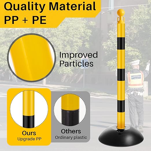 Amylove Plastic Stanchion Post Set, Traffic Warning Line Stanchion Crowd Control Safety Barriers Driveway Barrier with 5 Chains and 10 S Hooks for Outdoor Indoor Parking(Yellow Black,6 Pcs)