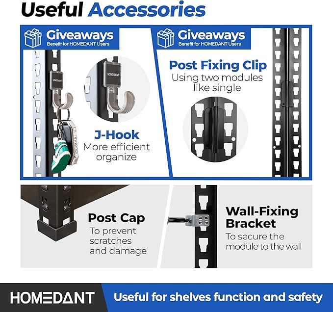 HOMEDANT 5-Tier Laminated Boltless Heavy Duty Metal Shelving Unit Adjustable Garage Storage Utility Rack Shelves Organization Multipurpose Shelf Warehouse Industrial (3, (M) 35.9" W, Black)