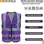 A-SAFETY High Visibility Mesh Safety Reflective Vest with Pockets and Zipper,Hi Viz Work Vest for Men Women (Purple Mesh L)
