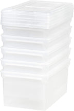 IRIS USA File Box File Organizer w/ Hinged Split Latching Lid for Letter/Legal File, Water Resistant Document Box, BPA-Free, Plastic Storage Bin Tote Organizer, Stackable, Nestable, Clear 44 Qt. 5Pack
