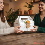 UnicoPak 20 Pack 10x7x7.5 Extra Large Gable Boxes, White Gift Boxes with Handle Lunch Boxes To Go for Birthday Wedding Party Favors Picnic Welcome
