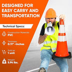 Pyle Traffic Cones, 8-Pack PVC with Heavy-Duty Base, 28" High-Visibility Safety Cones with Stackable Design for Parking, Roadwork, Construction Zones, Sports Training & Outdoor Weather-Resistant Use